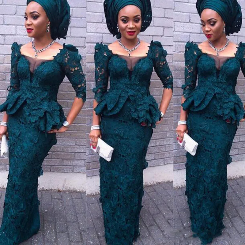 African Lace Evening font b Dresses b font 2017 Mermaid Full Sleeves Peplum Formal font b