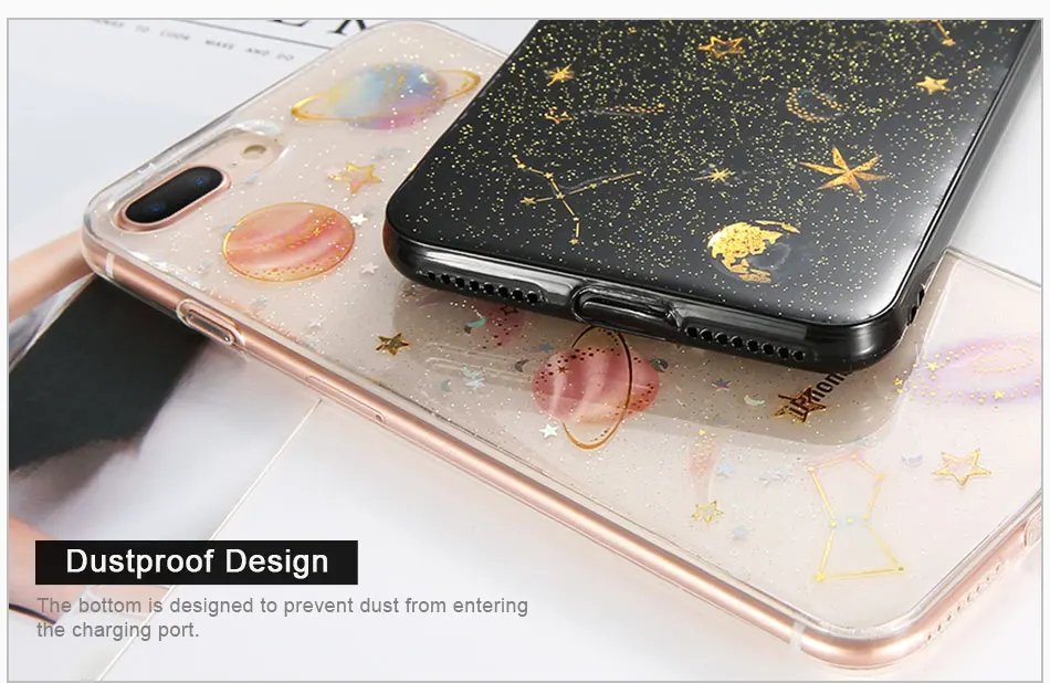 DOEES Phone Case For iPhone 6 6S 7 7 Plus 8 8 Plus Glitter Silicone Case Moon Planet Pattern Transparent Cover For iPhone 6 7 8 (3)