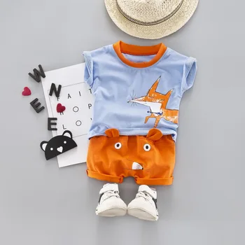 

Cute Baby Boys Girls Clothes Set Clothing Fox Pattern Shirt + Cartoon Shorts Infant Kids 2 Pieces Outfits Yellow Orange