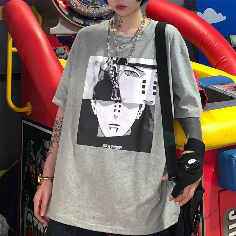 Harajuku/Одежда для пар Летняя уличная одежда Винтажная футболка в Корейском стиле с
