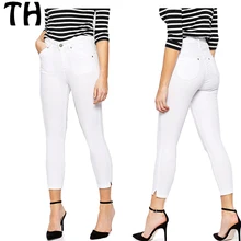 2016 Vintage High Waist Pencil Pant Women Stretch Pockets Denim Pants Female Slim Skinny Trousers Calca Jeans White #160318