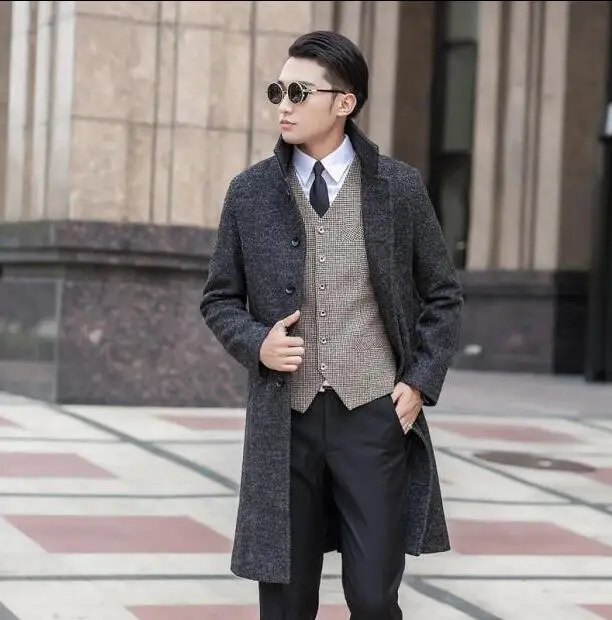 Jaqueta casaco masculino модная шерстяная одежда пальто мужчины однобортное пальто мужские тренчи Sobretudo манто Весте Homme Большие размеры 9xl - Цвет: Темно-серый