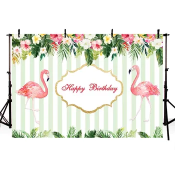 

NeoBack Photography Backdrop Flamingo Party Summer Stripes Tropical Flowers Birthday Photo Background Photophone Photocall
