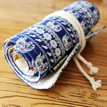 Хлопок Холст Карандаш Шторы сумка для хранения 36/46/72 Отверстия ручка тенты с голубым слоном 1114-7