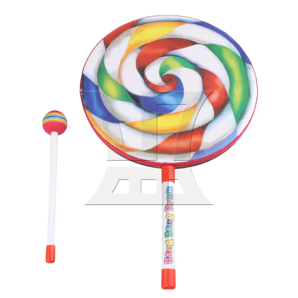 

Yibuy 9.8" Lollipop Shape Hand Drum Percussion Musical Instruments Education Toys for Kid and Baby with Candy Drumstick