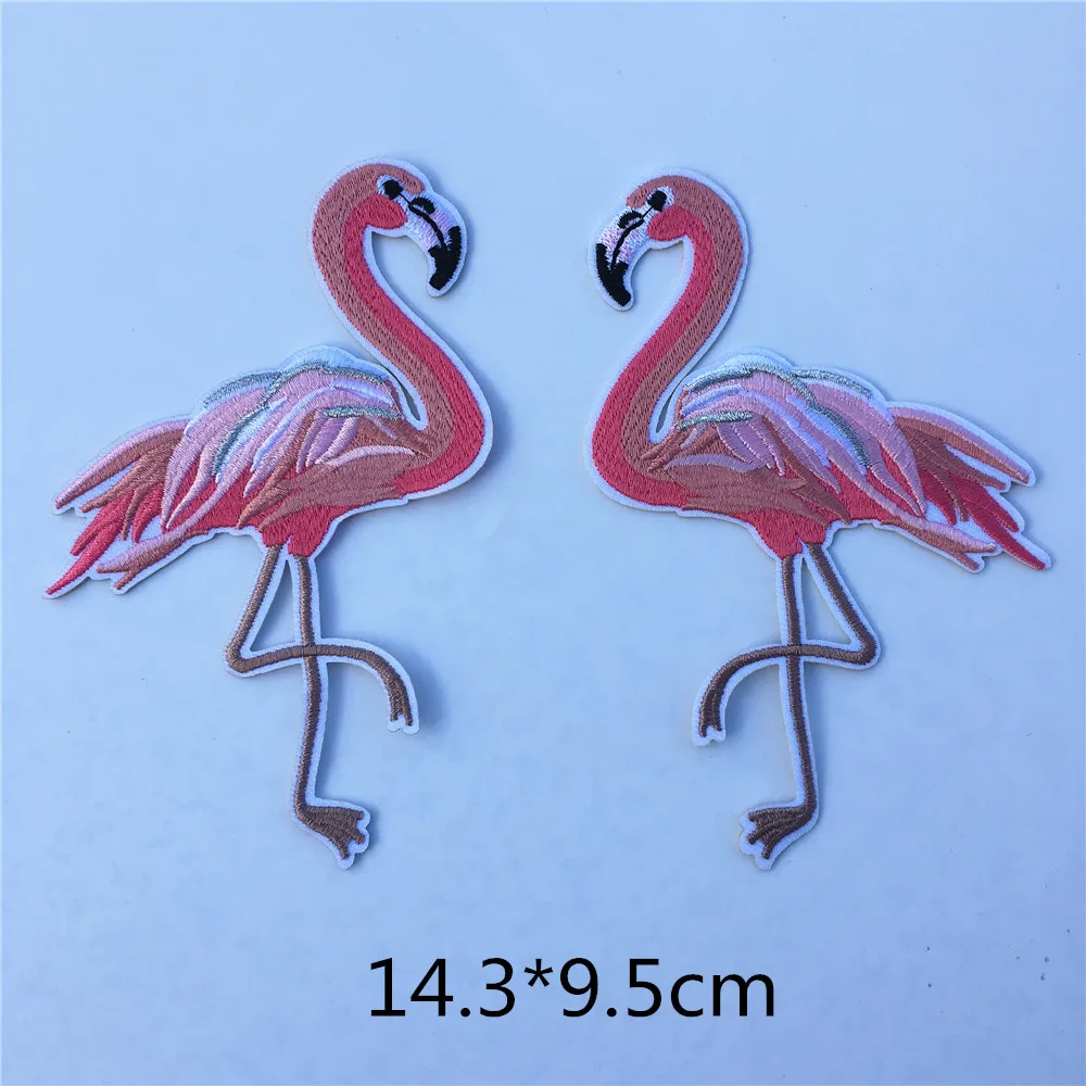 

1Pair of Flamingo Birds Embroidered Patches Large Size for Clothes Ironing Sew Appliques for Jackets Bags Shoes Sticker Badges
