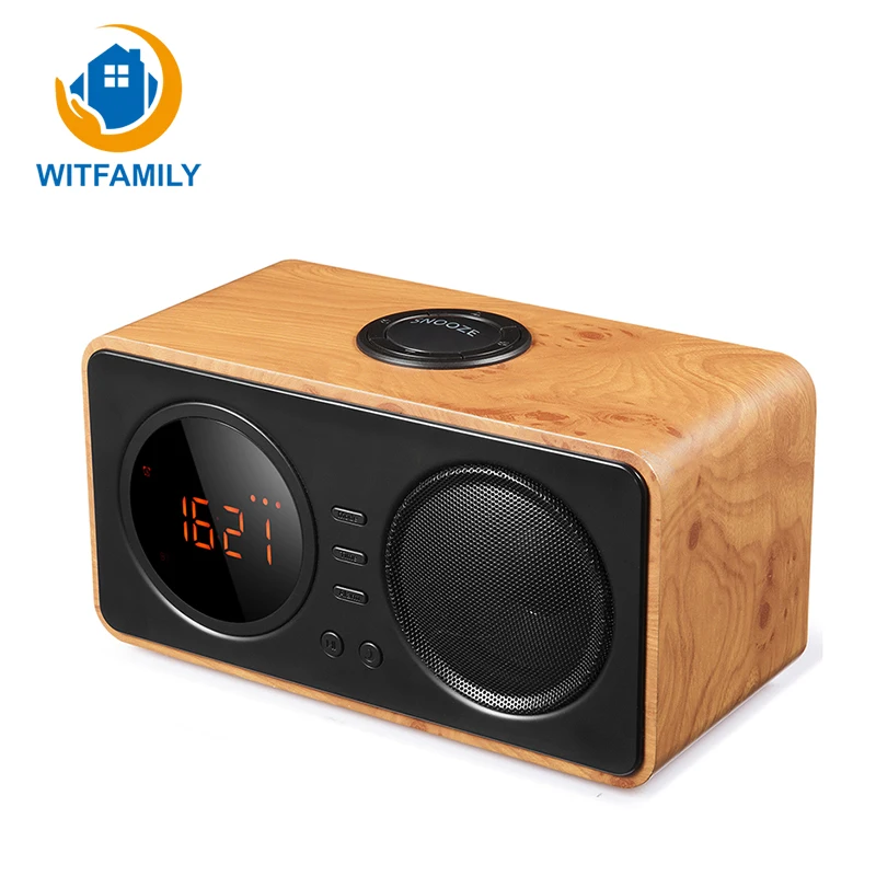 

LED Alarm Clock Speaker Digital Display Despertador Wood Vintage TF Card AUX Play FM Bluetooth Mini Radio Wireless
