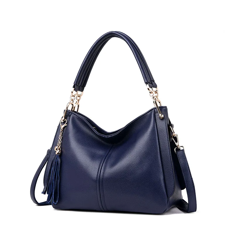 Vfemage дизайнерские сумки для женщин из коровьей кожи сумки на плечо Женские однотонные сумки женские большие сумки с кисточками Женская Повседневная сумка через плечо - Цвет: Blue