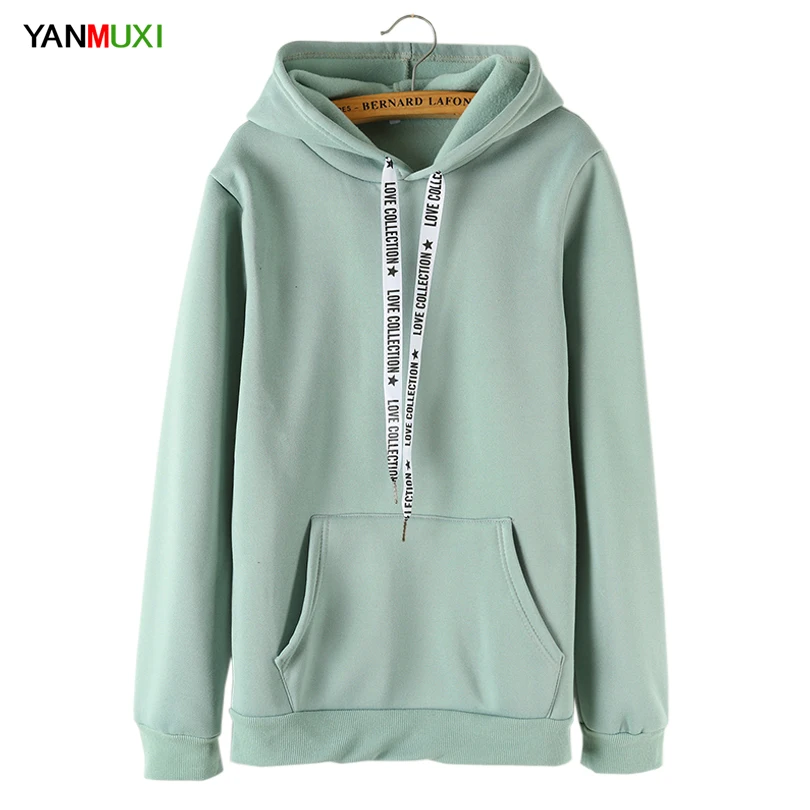 Pea Green Autumn Sweatshirts For Women 2018 Pink Womans Solid Hoodies