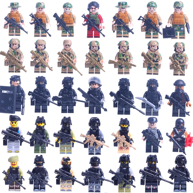 

legoinglys military 35pz City Police SWAT Team Army Soldiers With Weapons WW2 Building Blocks Toys for children gift