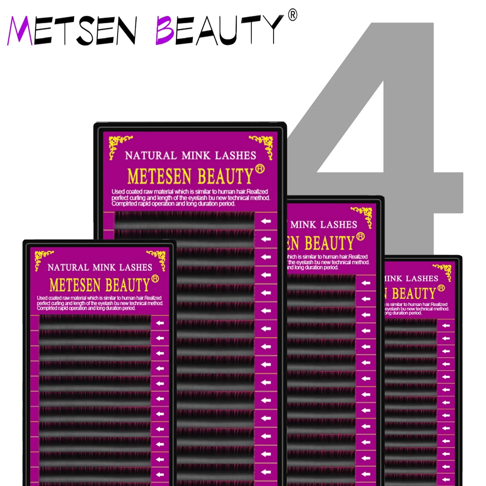 

METESEN BEAUTY 4cases natural mink eyelash extension fake eyelashes individual all size hand-making premium lashes cilia black