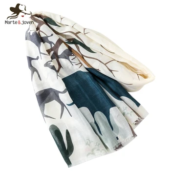 

Marte&Joven Fashion Elephant Giraffe Tree Print Women Scarf 2019 Spring Autumn Oversize Shawl Wrap for Ladies
