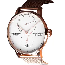 GUANQIN Роскошные бизнес часы для мужчин высокого класса Золотой автоматические часы энергии Дисплей календари сапфир