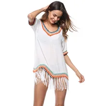 Пикантные топы с v-образным вырезом и цветочным принтом, кисточка с бахромой, Шикарные Длинные рубашки, Ethic, праздничные пляжные топы, женские цветочные крючком Бохо майки, Vestidos