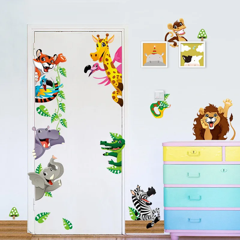 3D скрытые Животные Жираф медведь Лев наклейки на стену детская комната Детский сад наклейки на стену Съемные ПВХ Наклейки на стены домашний декор плакат