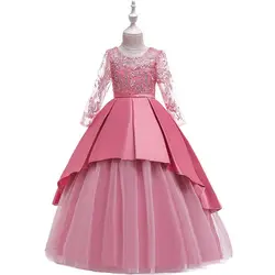 Костюм принцессы Белль для девочек длинное стильное платье кружевное праздничное платье с длинными рукавами роскошное свадебное платье
