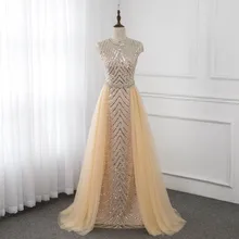 Вечерние платья цвета шампанского с рукавами-крылышками, вечерние платья с круглым вырезом без рукавов, Пышное Платье с кристаллами YQLNNE
