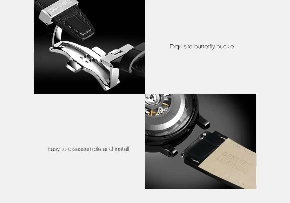 CIGA Design Creative Leather Strap Automatic Mechanical Men Watch- Black