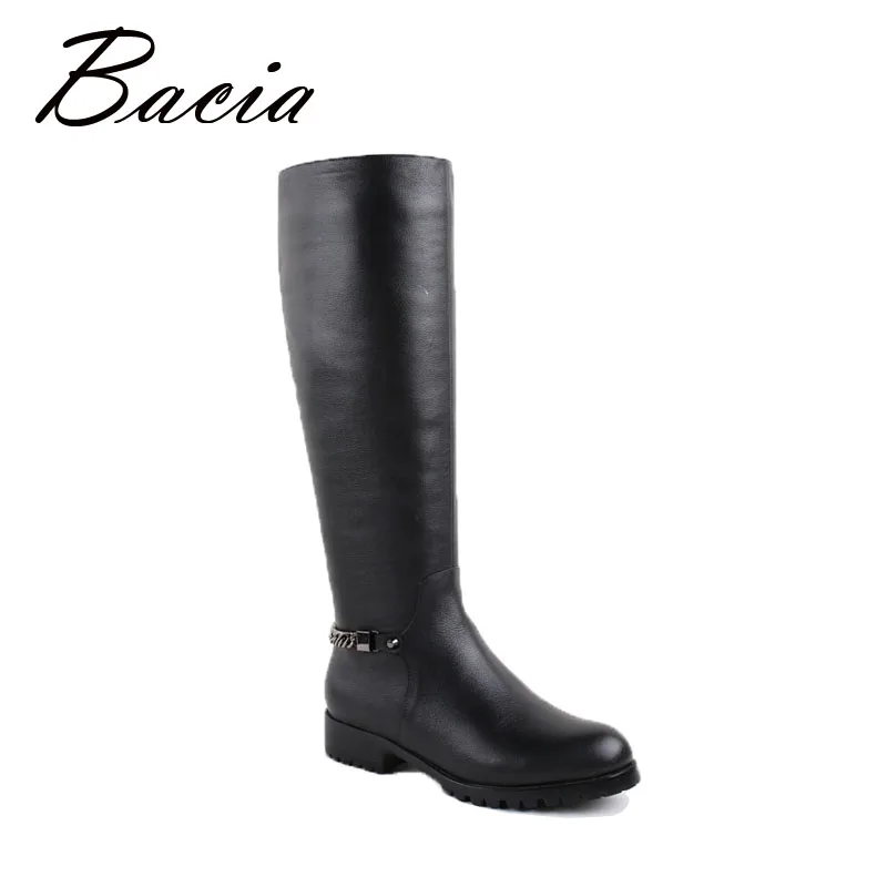 

Bacia Knee High Boots Long Warm Wool Fur Handmade Shoes High Quality Flats Black Winter Genuine Leather Women's Boots VB026