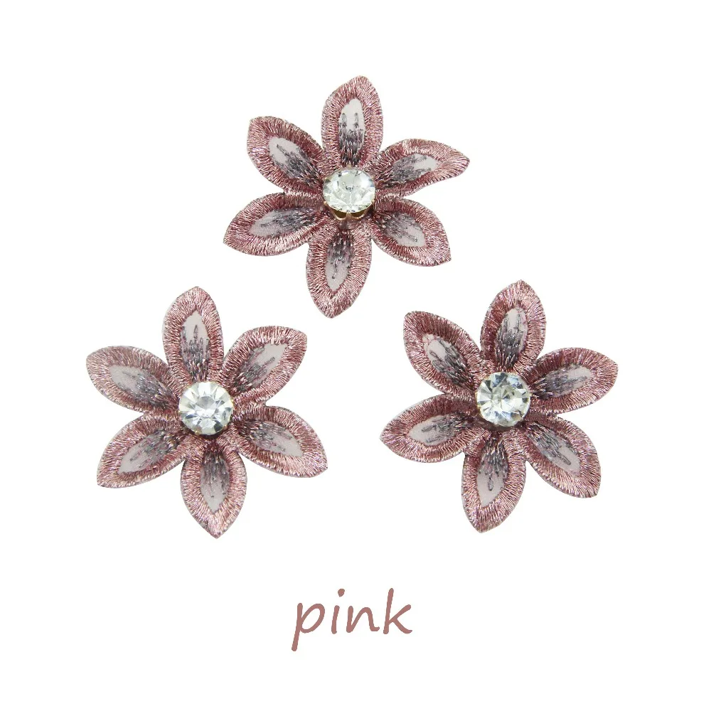 3.8cm 12 pcs/pc ahinestone e tecido de flor artificial bordado flor para artesanato casamento pano acessórios festa tutu decorat