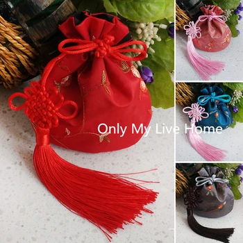 

Embroidery Fruit Tassel Small Bags Gift Pouches Chinese Satin Printed Drawstring Bag Jewelry Packaging Bag 11x13cm 2pcs/lot