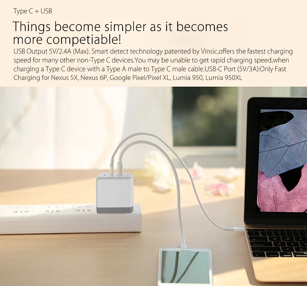 Vinsic 2-портовое USB C type C настенное зарядное устройство с мощностью 18 Вт и мощностью 12 Вт IQ, порт питания PD 2, светодиодный индикатор для iPhone, iPad