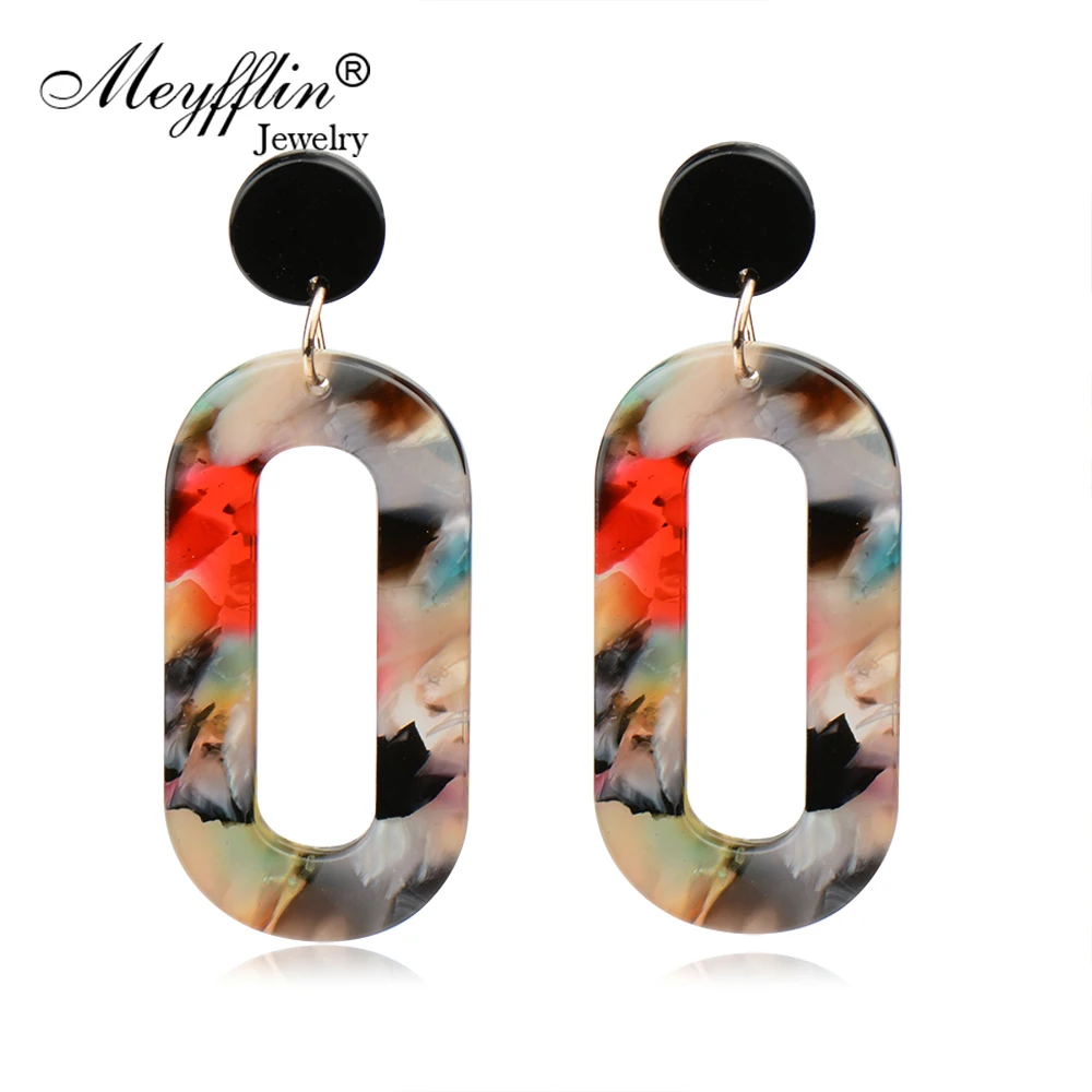 

Meyfflin Long Acrylic Pattern Earring Fashion Jewelry for Women Drop Earrings Fashion Geometric Statement Earring Female Brincos