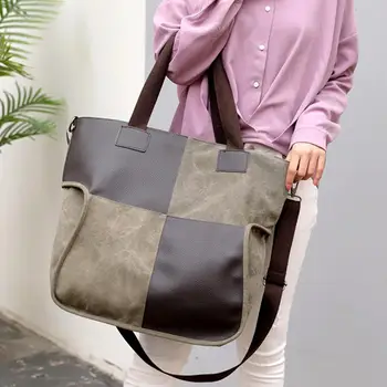 

Color Block Large Capacity Lady Canvas Crossbody Shoulder Bag Tote Pouch Handbag