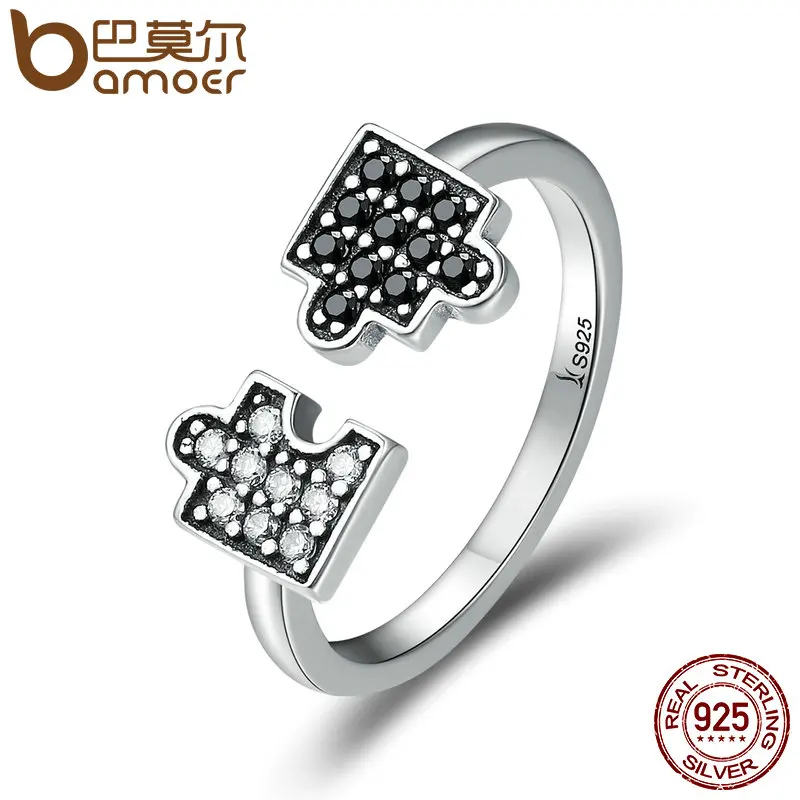 BAMOER Authentic 100 925 Sterling Silver Glamour Puzzle Clear CZ Open Finger font b Rings b
