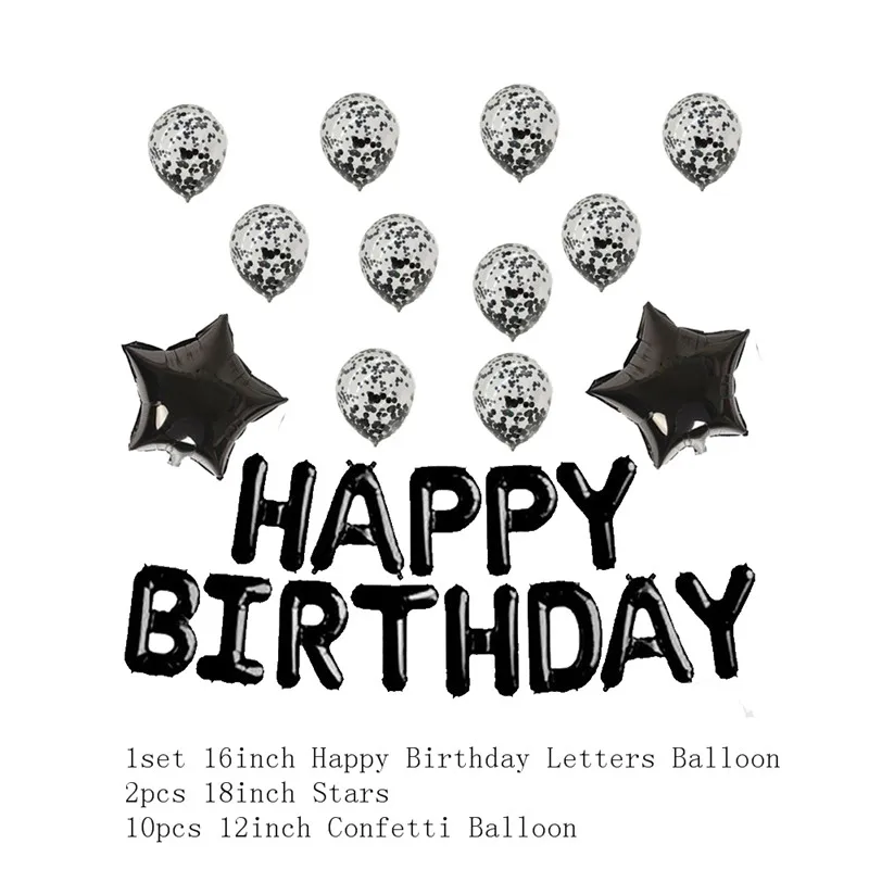 16 дюймов с днем рождения воздушный шар набор письмо фольга День Рождения украшения дети розовое золото конфетти с днем рождения шары Дети - Цвет: HBSuit2 Black
