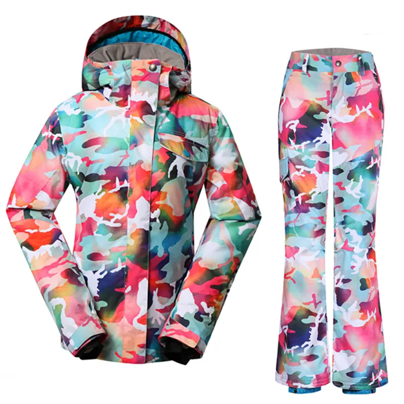 Gsou Schnee Damen Camo Snowboard Anzug Winter Wasserdicht Atmungsaktiv