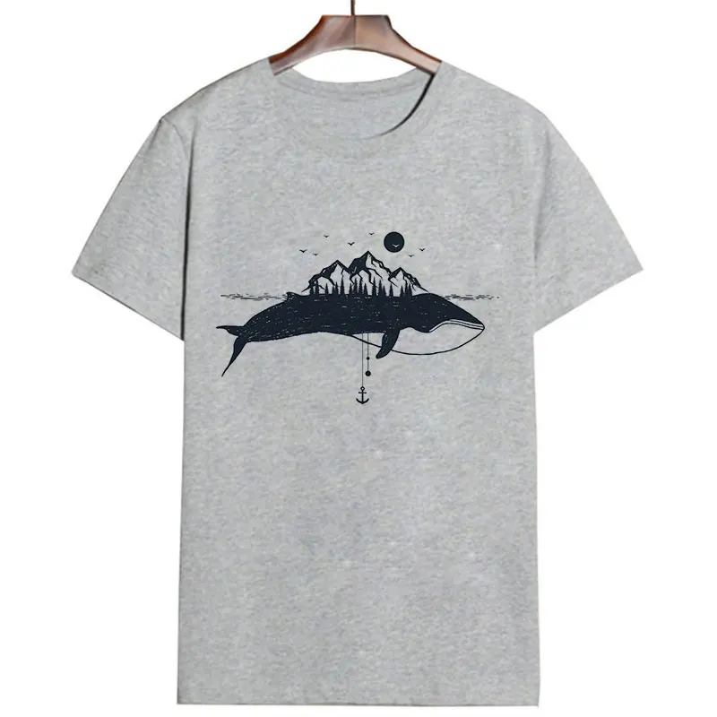 Vintage Vogue Whale Tail Printed Gothic Tshirt Cosmic Belief Harajuku Summer Tops T Shirt Women Vintage Streetwear Vegan T-shirt - Цвет: 1340-gray