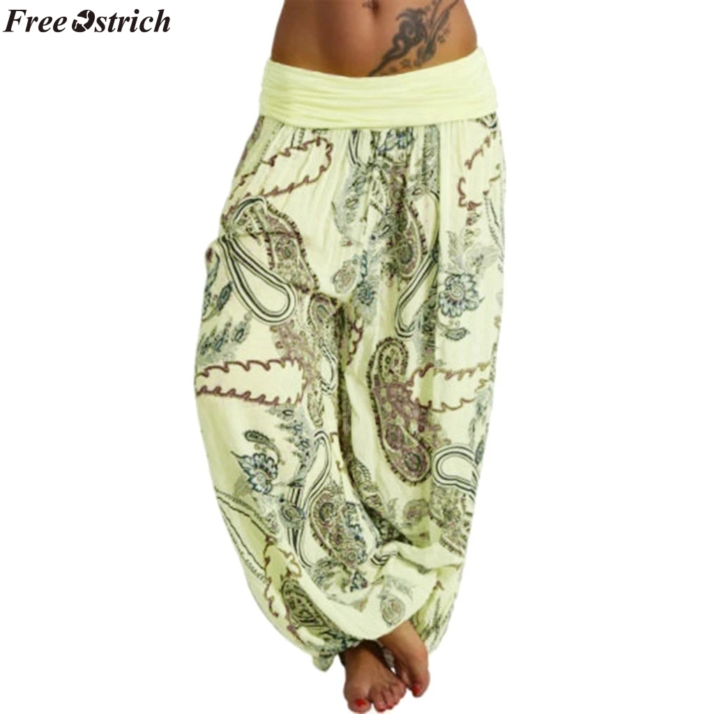 

FREE OSTRICH 2019 New Bohemian Boho Pants High Waist Casual Loose Wide Leg Capris Women Star Printed Harem Pants Autunm S-5XL