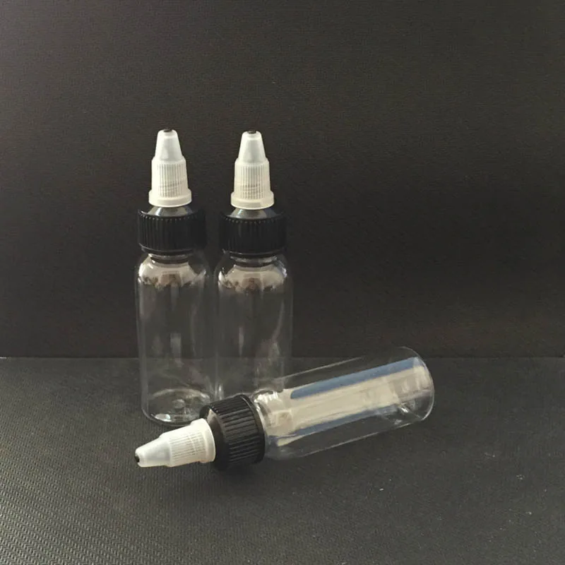 

New 30ml 1OZ Empty Plastic Transparent Tattoo Ink Pigment Clear Bottle Supplies Bottle with Twist Off Caps 100pcs
