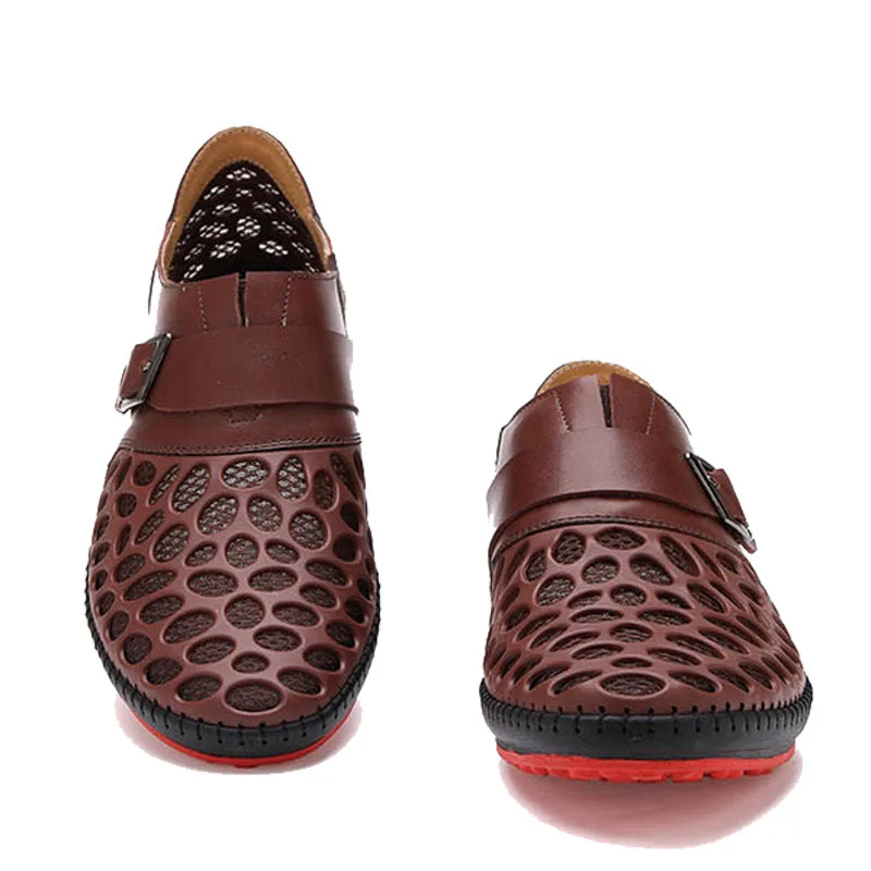 Moda 2018 brown Novos Verão Respirável on Black Casuais Sandálias Baixos Mens Malha Couro gray Slip Homens De Dos Homens's Ocas Mocassins blue Sapatos 8r8w1q