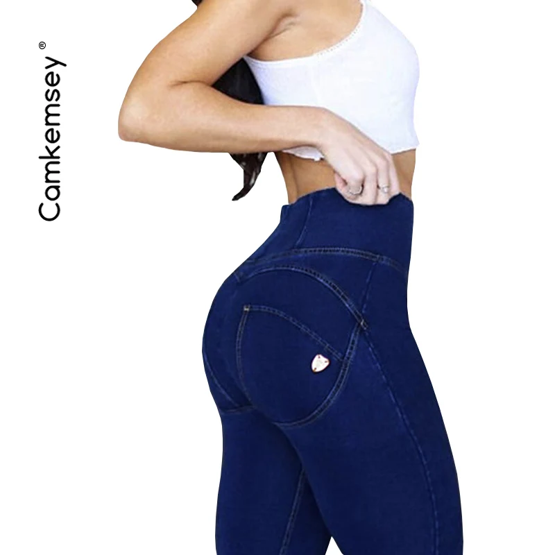 

CamKemsey Sexy Push Up Stretch Skinny Pants Capris Women 2019 Fashion Zippers High Waist Bodycon Knitted Cotton Denim Jeggings