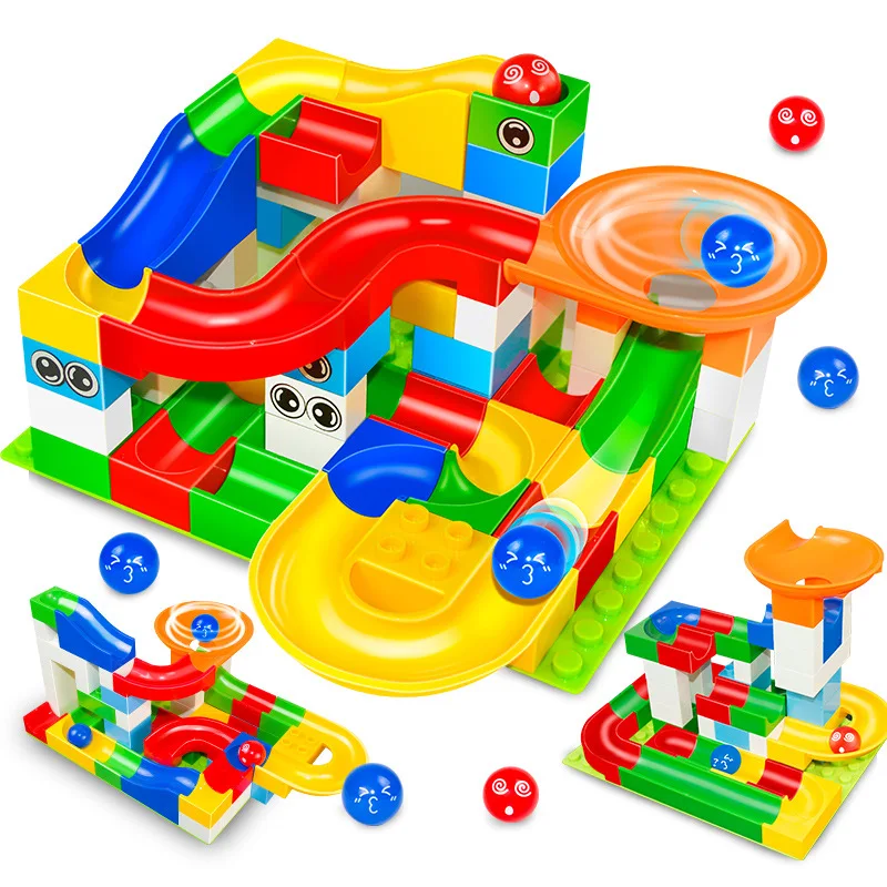 54pcs DIY Colorful Race Run Track Balls Rolling Track Building Blocks Toy for Children Gift Compatible LegoINGLY DuploINGLY Toy