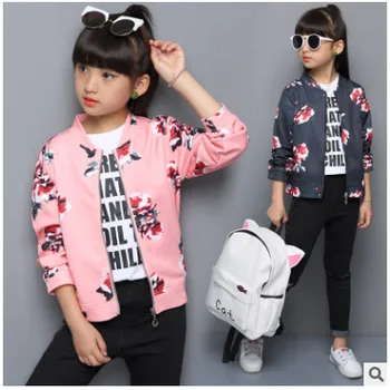 

Kids clothes Teenage Girls Baseball Jackets 2020 Sweet Child Coat Girls Autumn Tops in Big Child Children Peony Flower Jacket