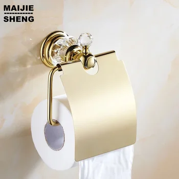 

Golden crystal paper holder Toilet Paper rack Holder,Roll Holder,Tissue Holder,Solid Brass Chrome+Gold Finished