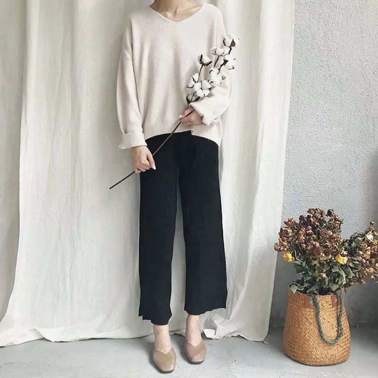 Winter Autumn Loose Pullovers Sweaters Woman Long Sleeve V Neck Solid Soft Warm Thick Bat Sleeved Sweater Oversize