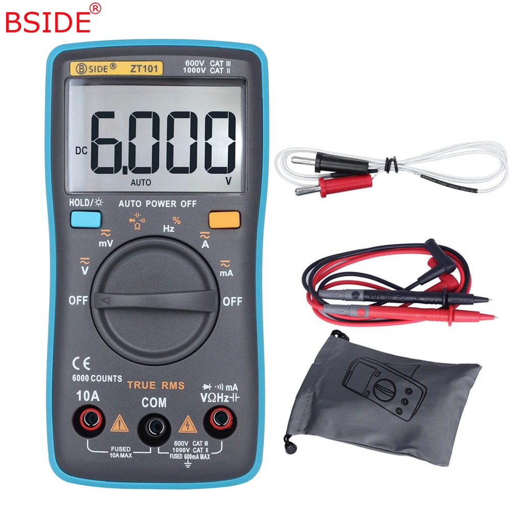 

BSIDE True RMS Digital Multimeter ZT102 Auto Range Multimetro Voltmeter Ammeter Capacitance Temperature Ohm HZ NCV Tester