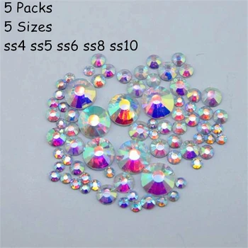 

5 Pack/Lot 7200PC (5 Size SS4 SS5 SS6 SS8 SS10) Clear AB/Crystal AB Non Hotfix Crystal Nail Art Decorations Flatback Rhinestones