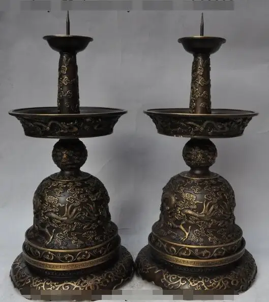 

S5544 20" chinese palace royal pure bronze dragon beast play bead statue Candlesticks discount 30% (C0324)