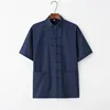 Summer Cotton Linen Kung Fu Shirt Blouse Mens Short Sleeve  Traditional Chinese Tang Suit Top Male Tai Chi Uniform 3