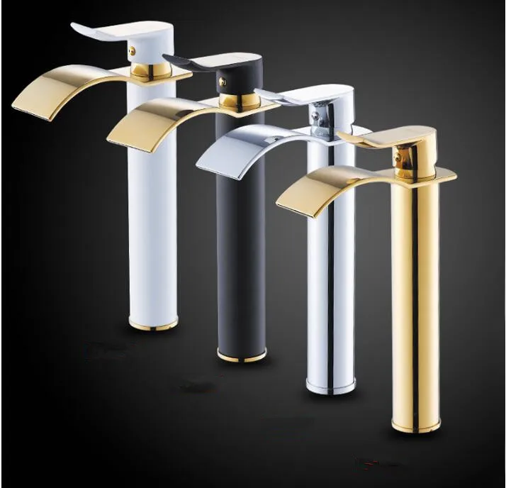 Fashion Gold Brass Bathroom Waterfall Faucet Vanity Vessel Sinks