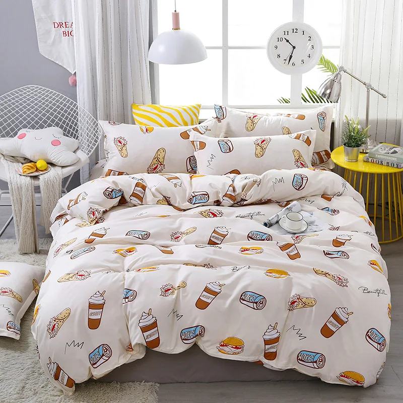 

SJ 3/4pcs/Set Cartoon Cola Kids Bedding Set Student Dormitory Bed Linen Linings Cotton Duvet Cover Set Home Textile
