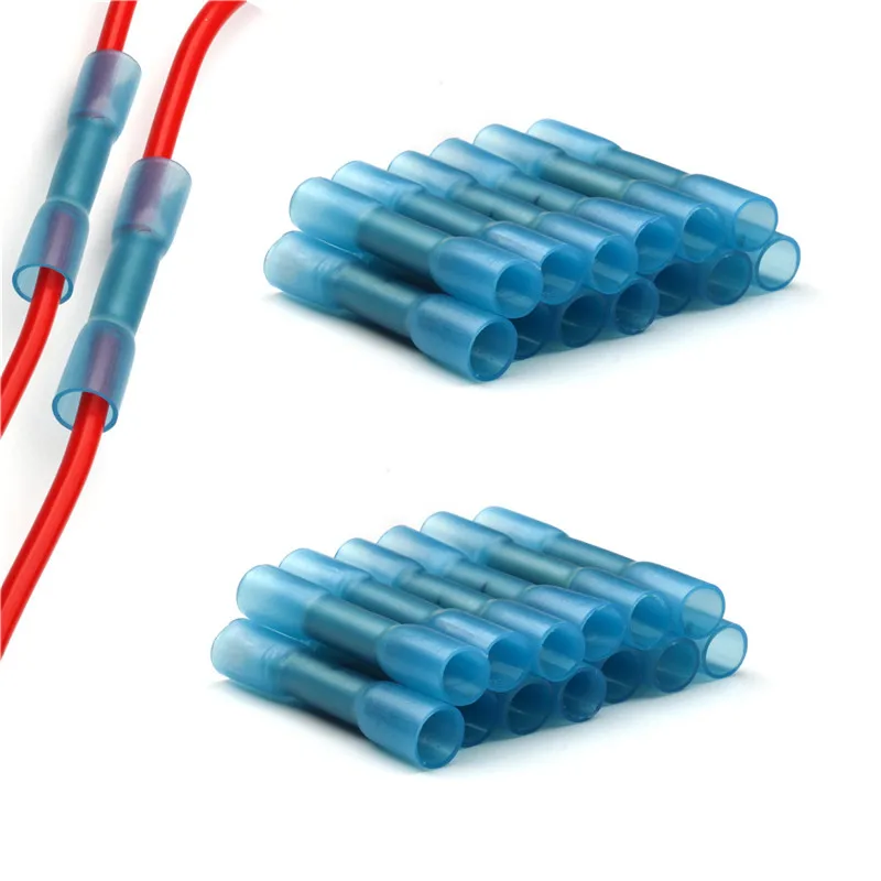 

100PCS Blue Heat Shrink Terminals Seal Butt Electrical Wire Cable Connectors For 16-14 AWG 1.5-2.5mm2 Crimping Terminal Set