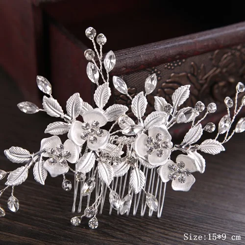 Bridal Pearl Hair Comb Wedding Accessories Rhinestone Flower Wedding Hair Comb Jewelry Wedding Hair Ornaments Bridal Headdress FS137 Silver