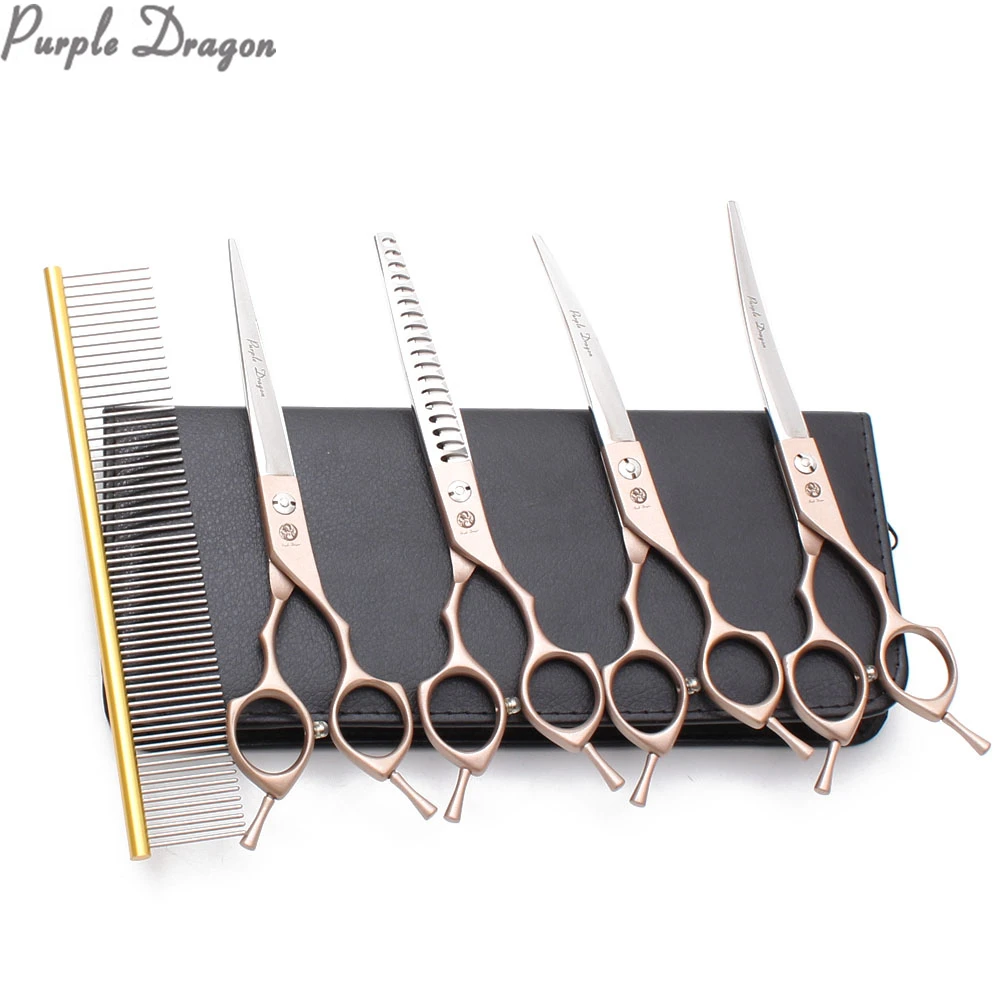 Suit 6.5" 7" 440C Dog Grooming Kit Straight Scissors Thinning Shears UP&Down Curved Shears Comb Professional Pet Scissors Z3009