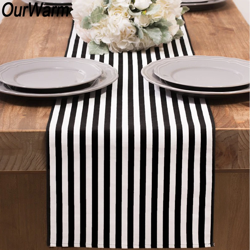 

OurWarm 6Feet DIY Black White Striped Table Runner Table Cloths For Home Dinner Room Birthday Wedding Party Table Decorations